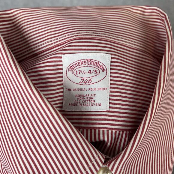 Brooks Brothers 346 Shirt Men's Size 17.5-4/5 Red White Striped L/S Button Down - Picture 7 of 8